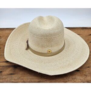 New Gigi Pip Blake Wide Brim Fedora Hat Size 59 Natural Palm Straw